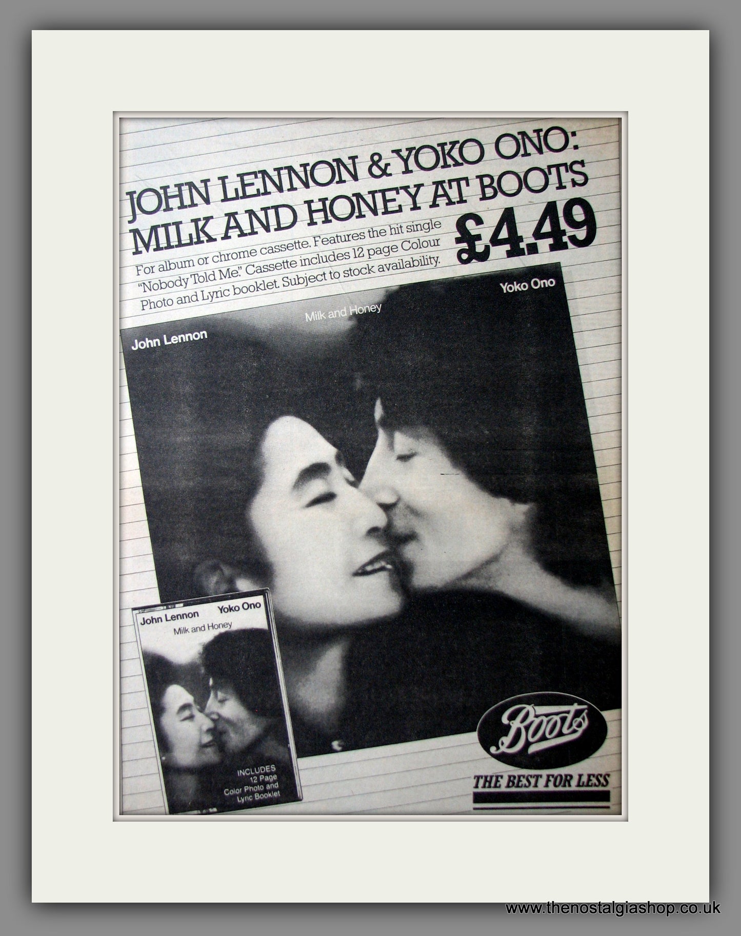 John Lennon & Yoko Ono Milk And Honey. Original Advert 1984 (ref AD12550)