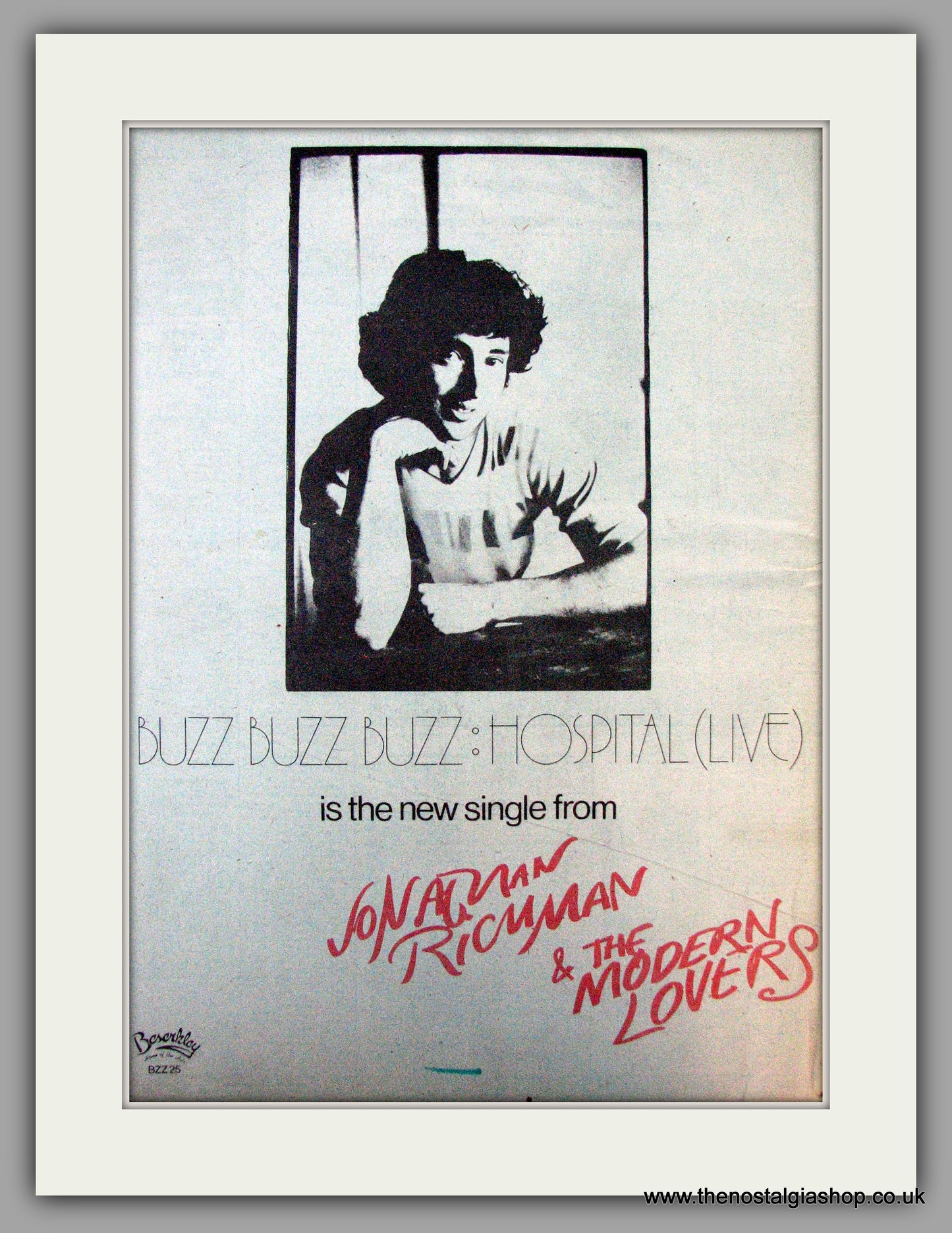 Jonathan Richman & The Modern Lovers. Buzz Buzz Buzz. Vintage Advert 1978 (ref AD9726)
