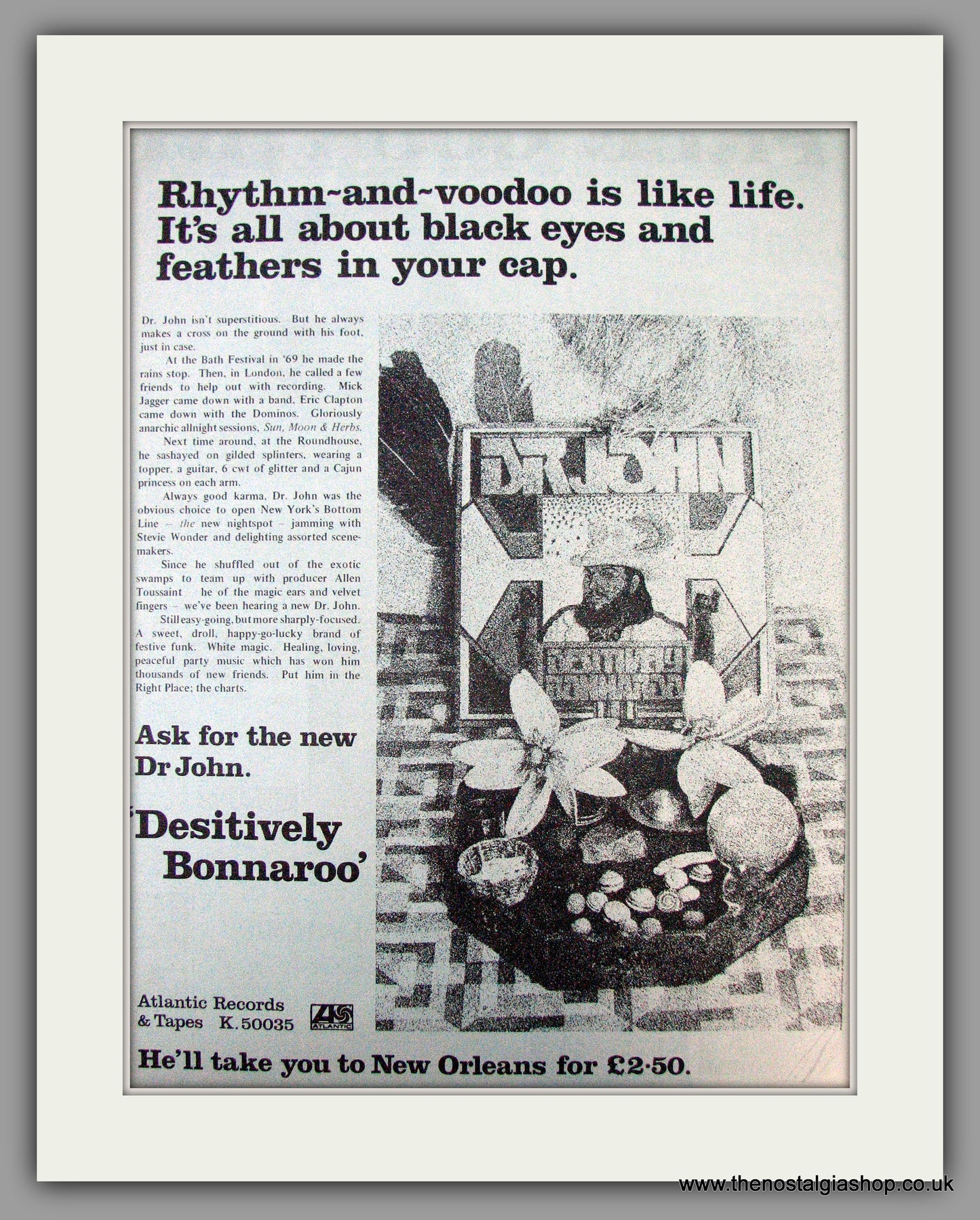 Dr. John. Desitively Bonnaroo. Vintage Advert 1974 (ref AD9736)