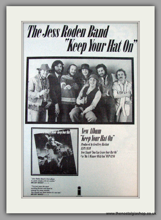 Jess Roden Band. Keep Your Hat On. Vintage Advert 1976 (ref AD9775)