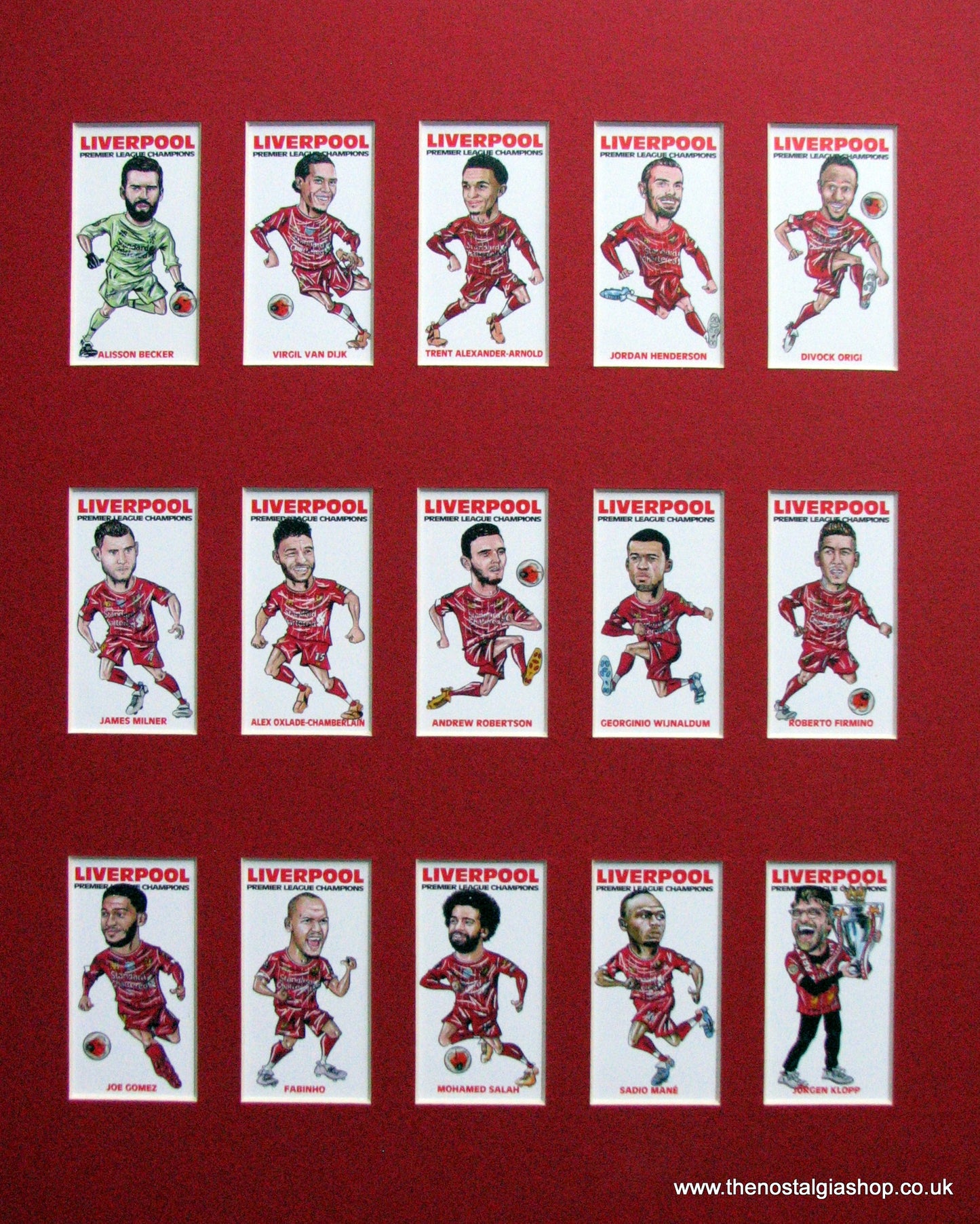 Liverpool Premier League Champions 2020.  NEW !! Mounted Football Card Set.