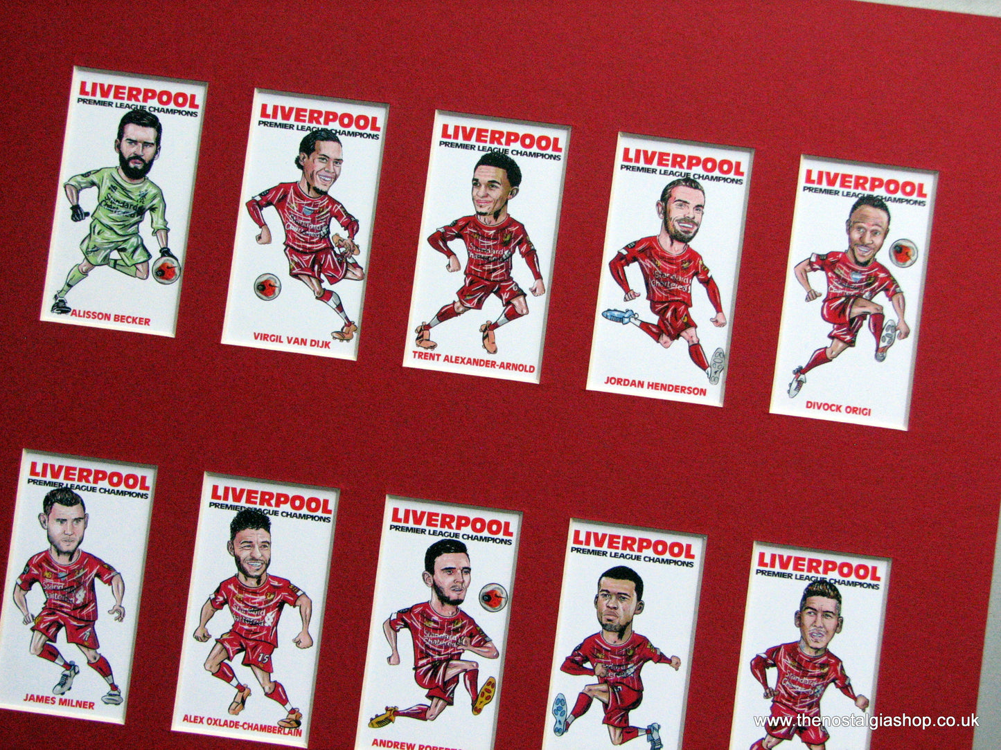 Liverpool Premier League Champions 2020.  NEW !! Mounted Football Card Set.