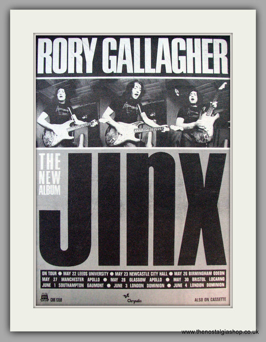 Rory Gallagher. Jinx. Vintage Advert 1982 (ref AD9917)