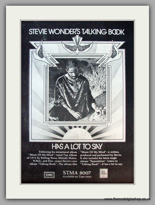 Stevie Wonder. Talking Book. Vintage Advert 1973 (ref AD9918)