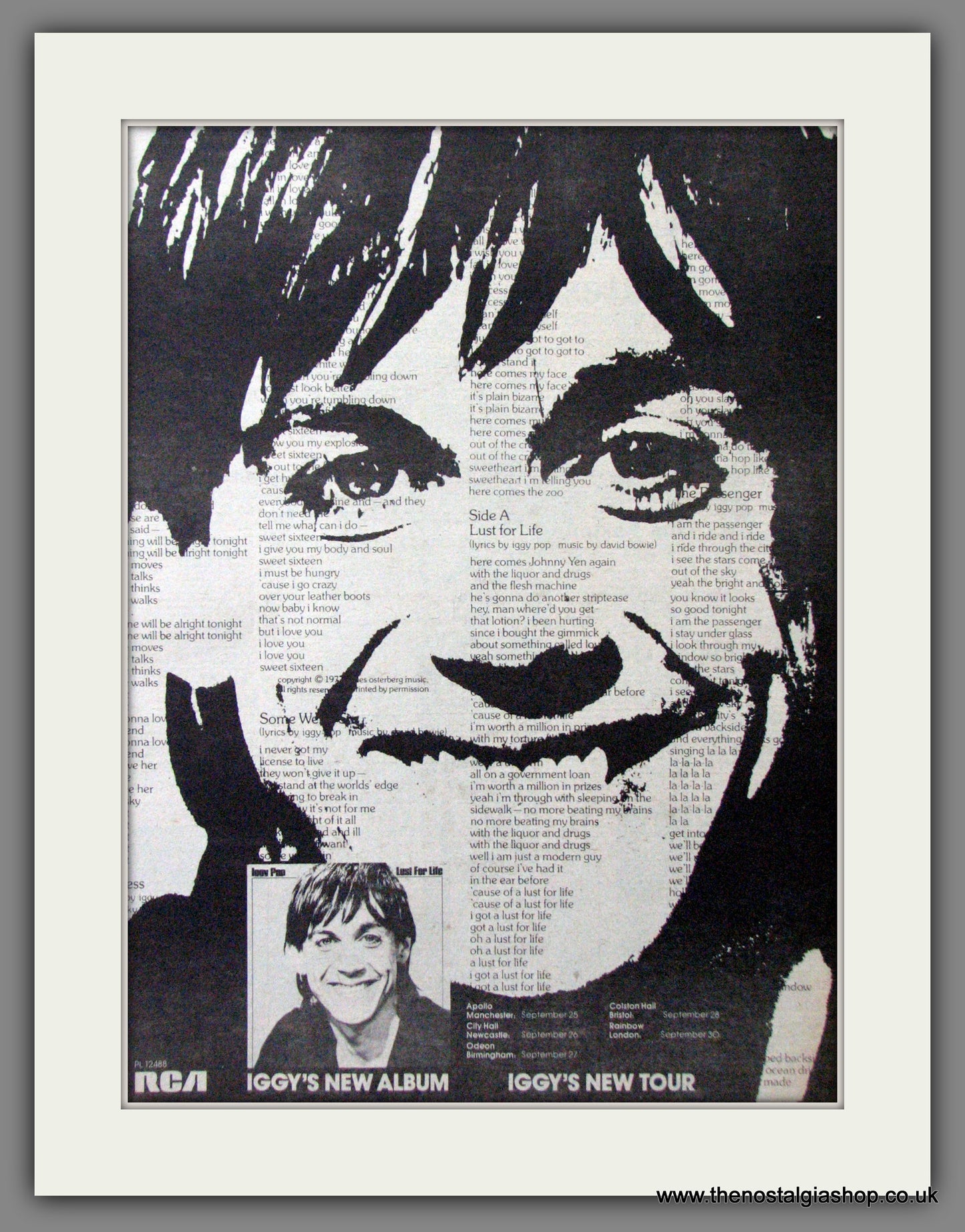 Iggy Pop. Lust For Life. Original Advert 1977 (ref AD12140)