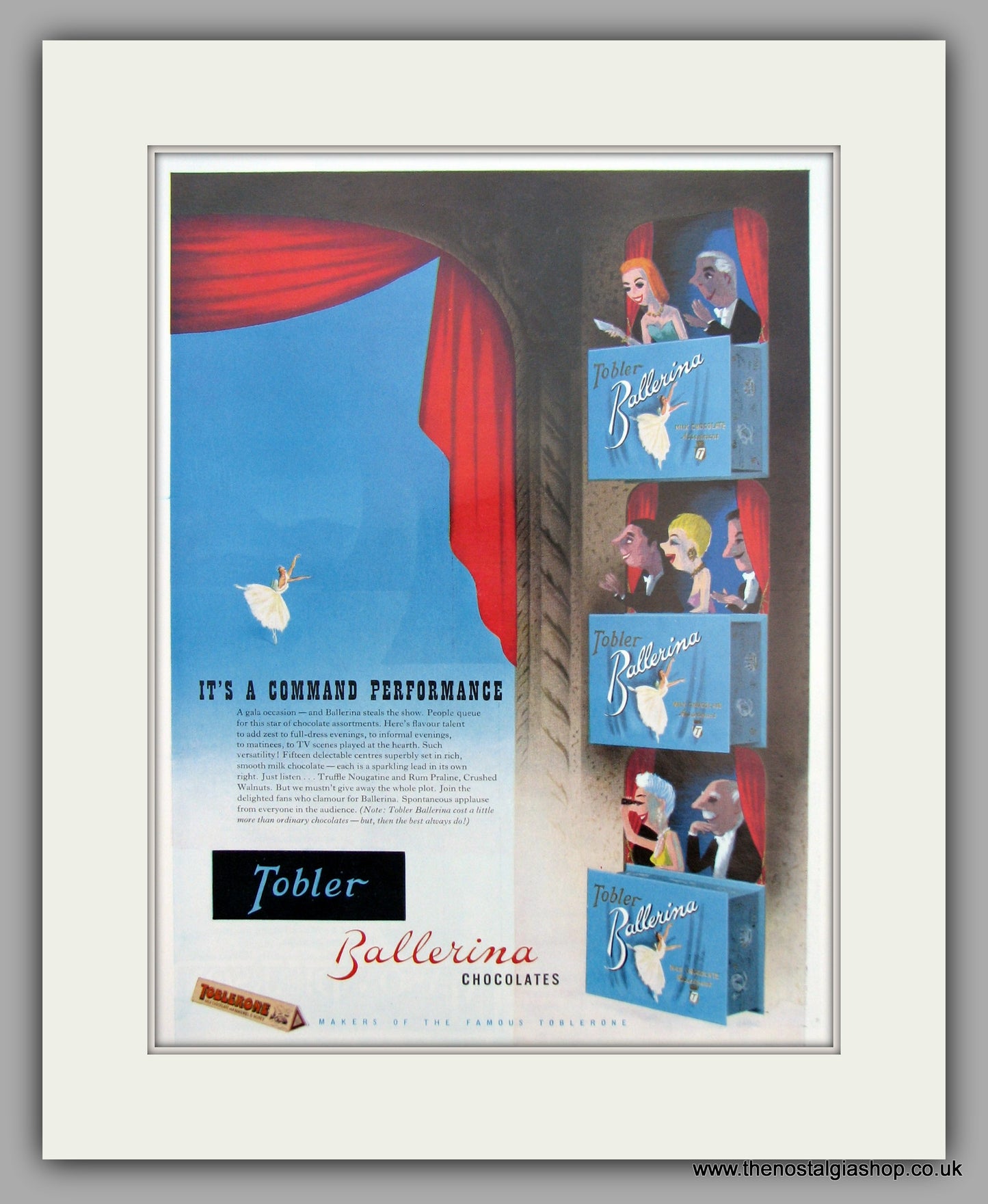 Tobler Ballerina Chocolates. Original Advert 1958 (ref AD9869)