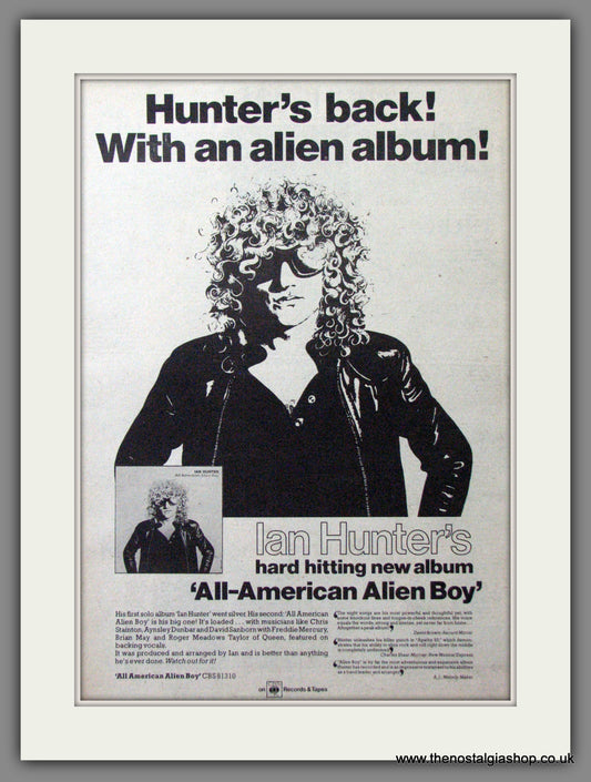 Ian Hunter. All American Alien Boy Original Advert 1976 (ref AD12159)
