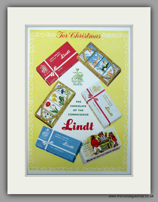 Lindt Chocolate Bars For Christmas. Original Advert 1954 (ref AD9878)
