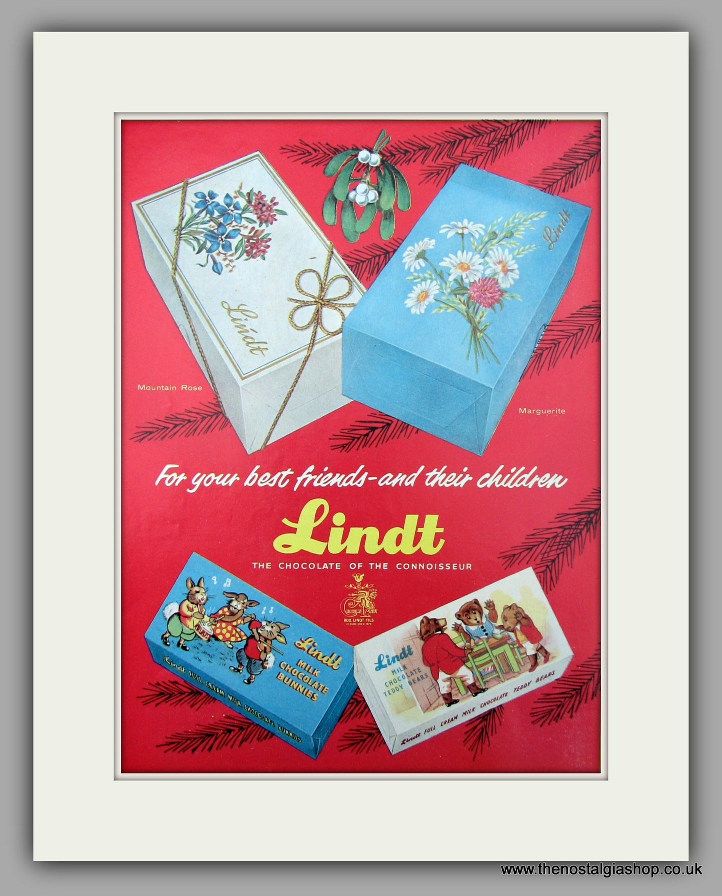 Lindt Chocolate Bars For Christmas. Original Advert 1958 (ref AD9934)