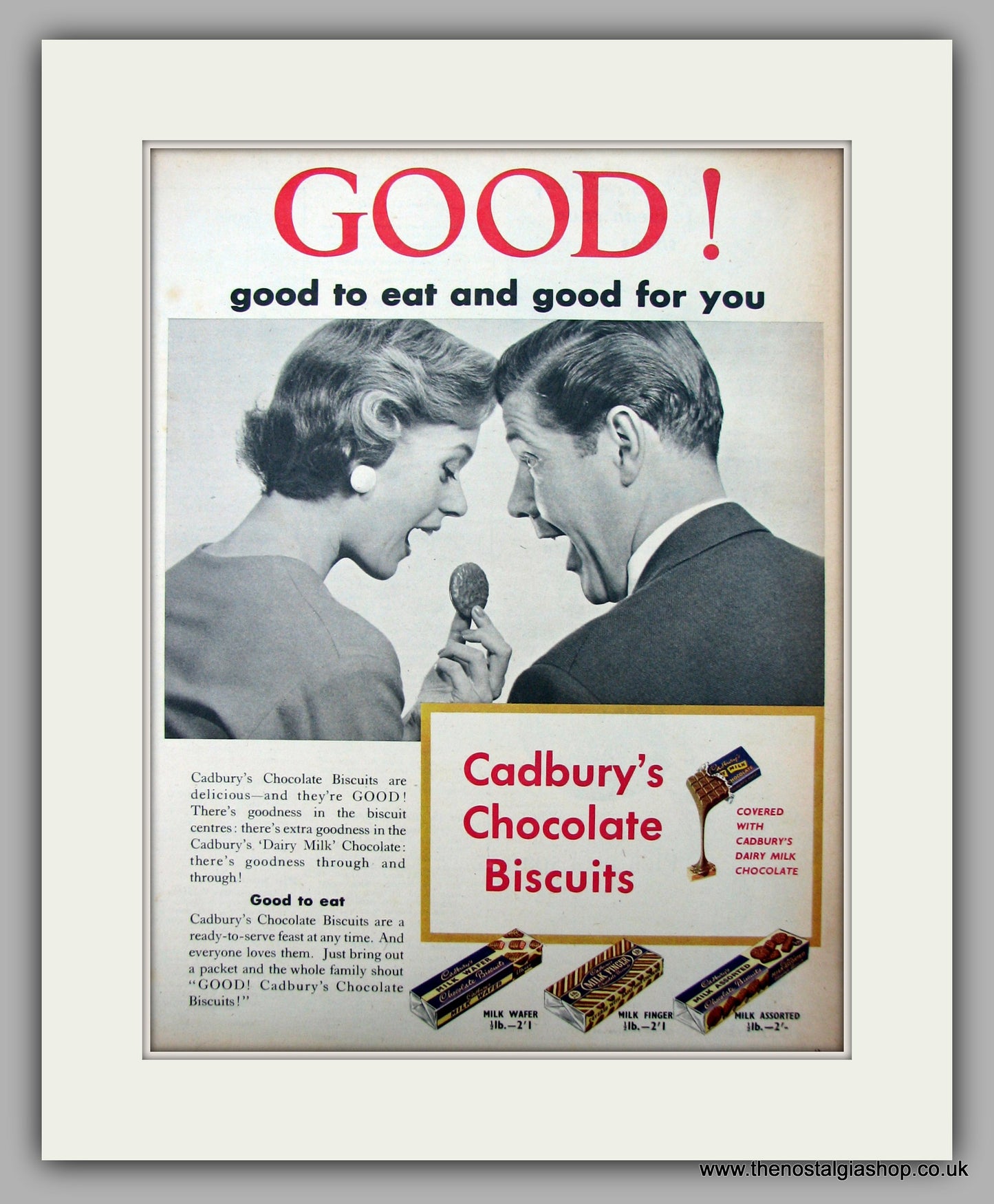 Cadburys Chocolate Biscuits. Original Advert 1956 (ref AD9954)