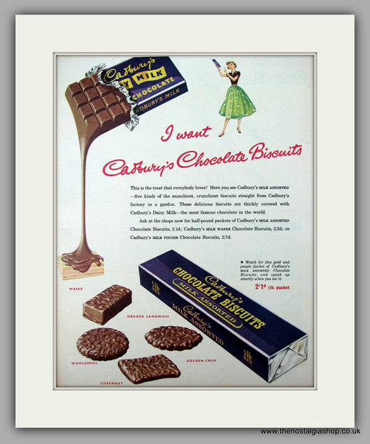 Cadburys Chocolate Biscuits. Original Advert 1953 (ref AD9962)