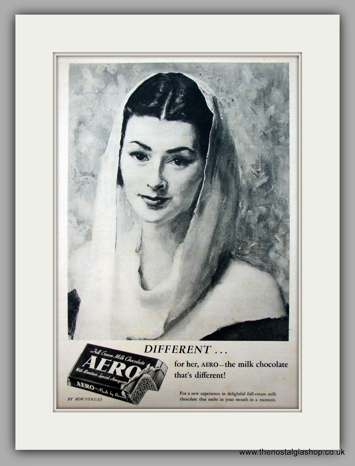 Rowntrees Aero Milk Chocolate Bar. Original Advert 1951 (ref AD9978)
