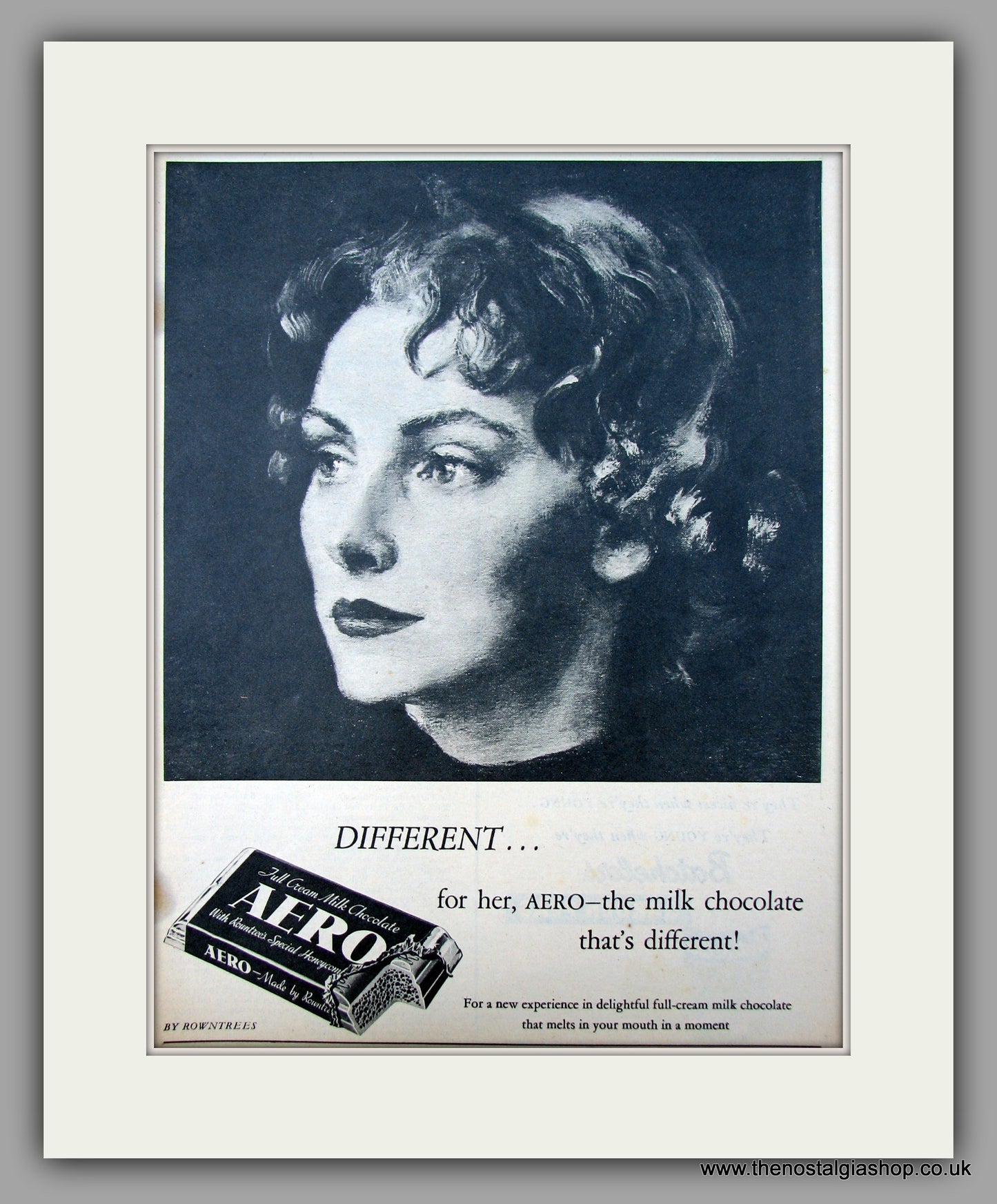 Rowntrees Aero Milk Chocolate Bar. Original Advert 1956 (ref AD9981)