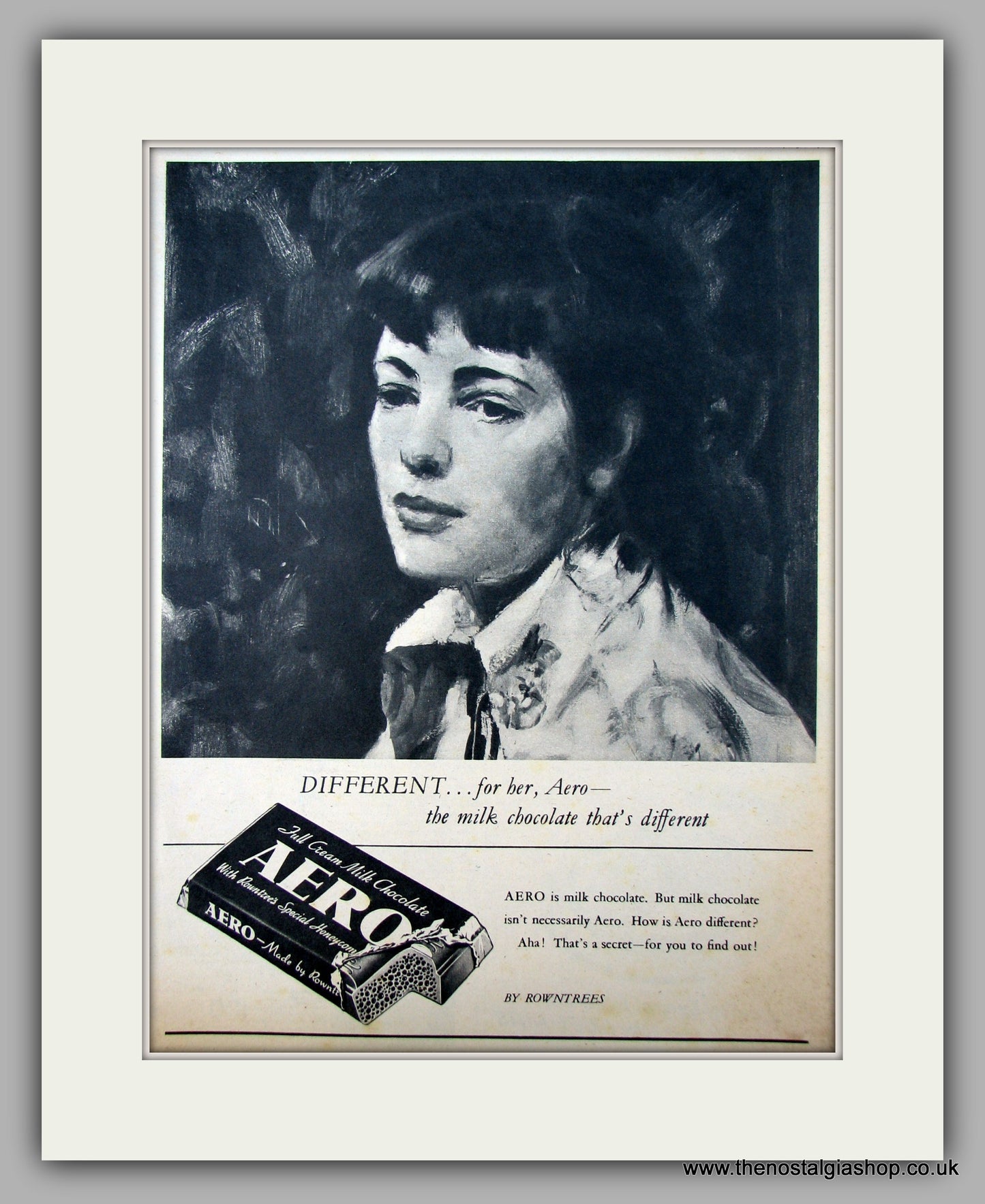 Rowntrees Aero Milk Chocolate Bar. Original Advert 1951 (ref AD9982)