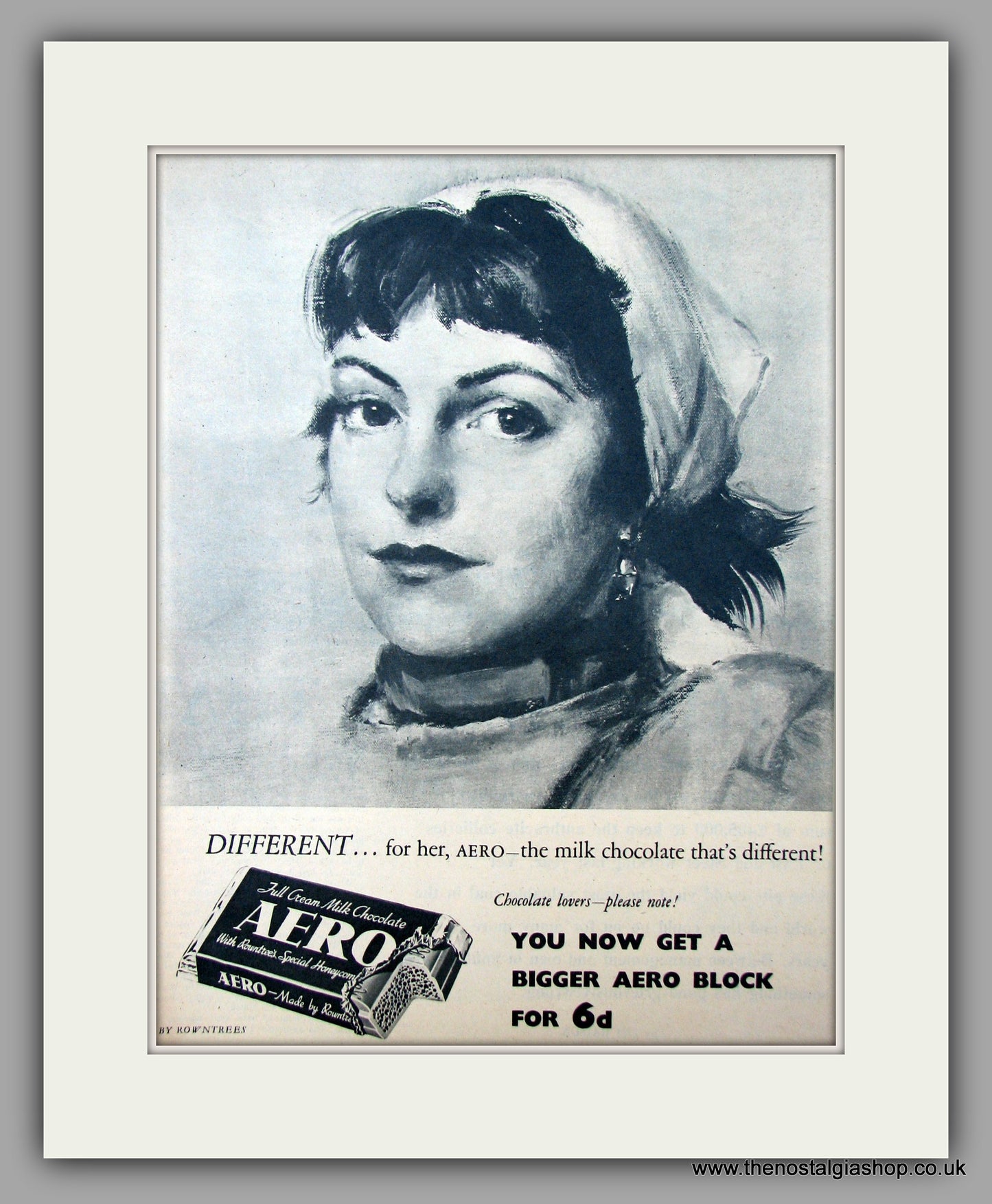 Rowntrees Aero Milk Chocolate Bar. Original Advert 1956 (ref AD9984)