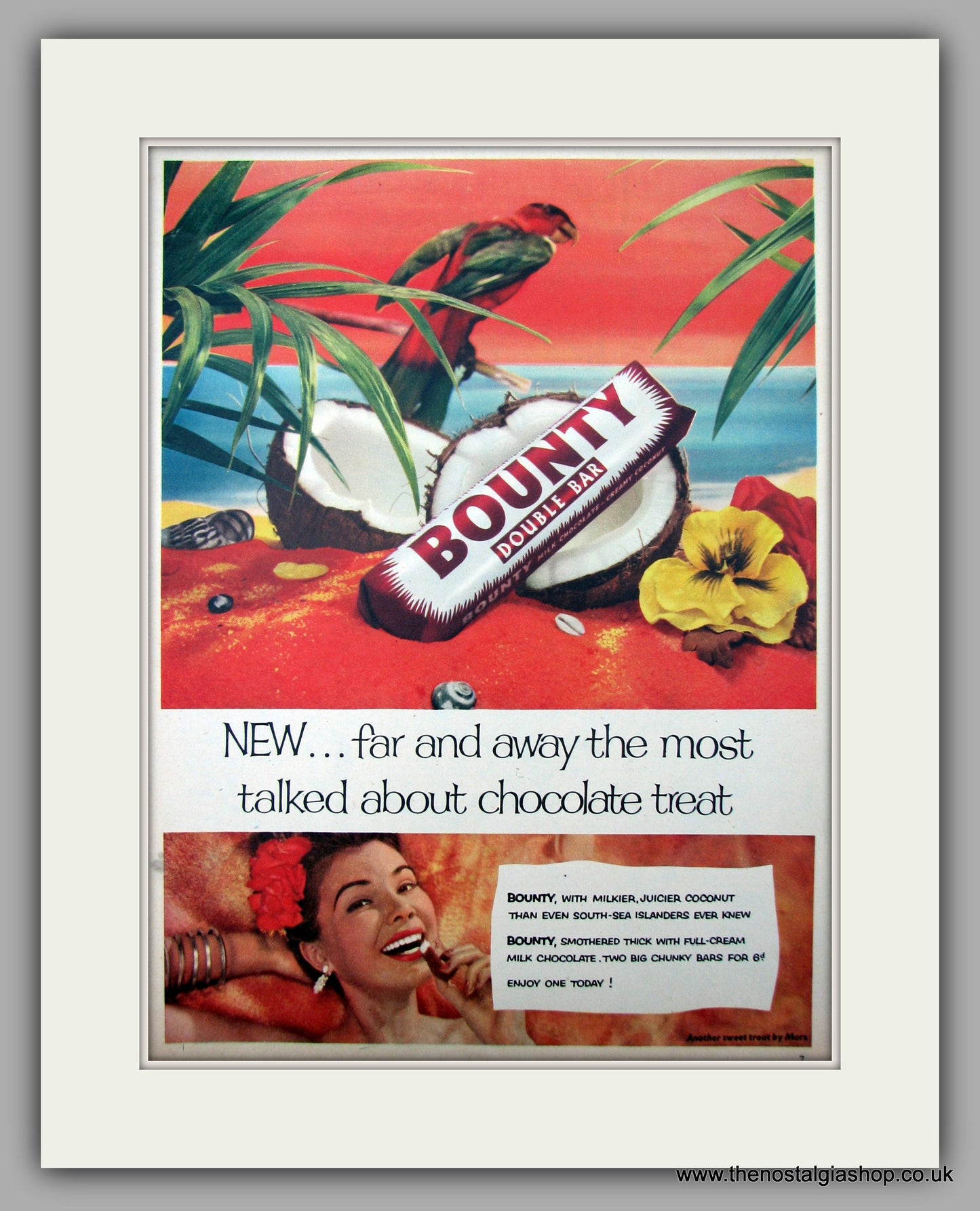 Bounty Double Bar. Original Advert 1955 (ref AD9987)