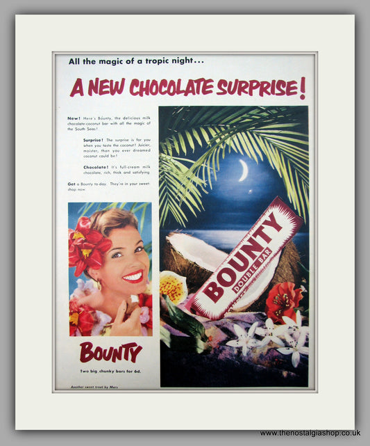 Bounty Double Bar. Original Advert 1954 (ref AD9988)