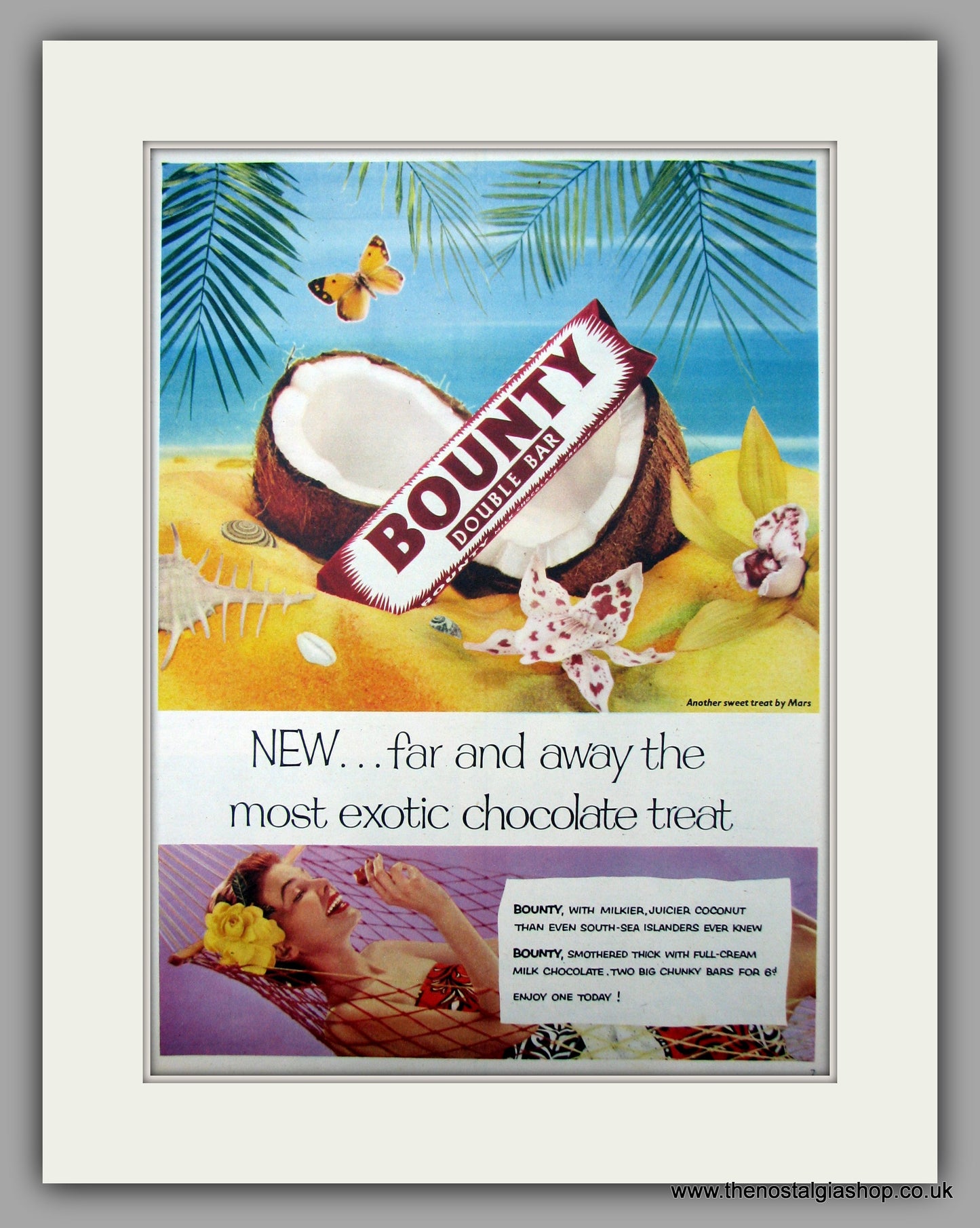 Bounty Double Bar. Original Advert 1955 (ref AD9990)