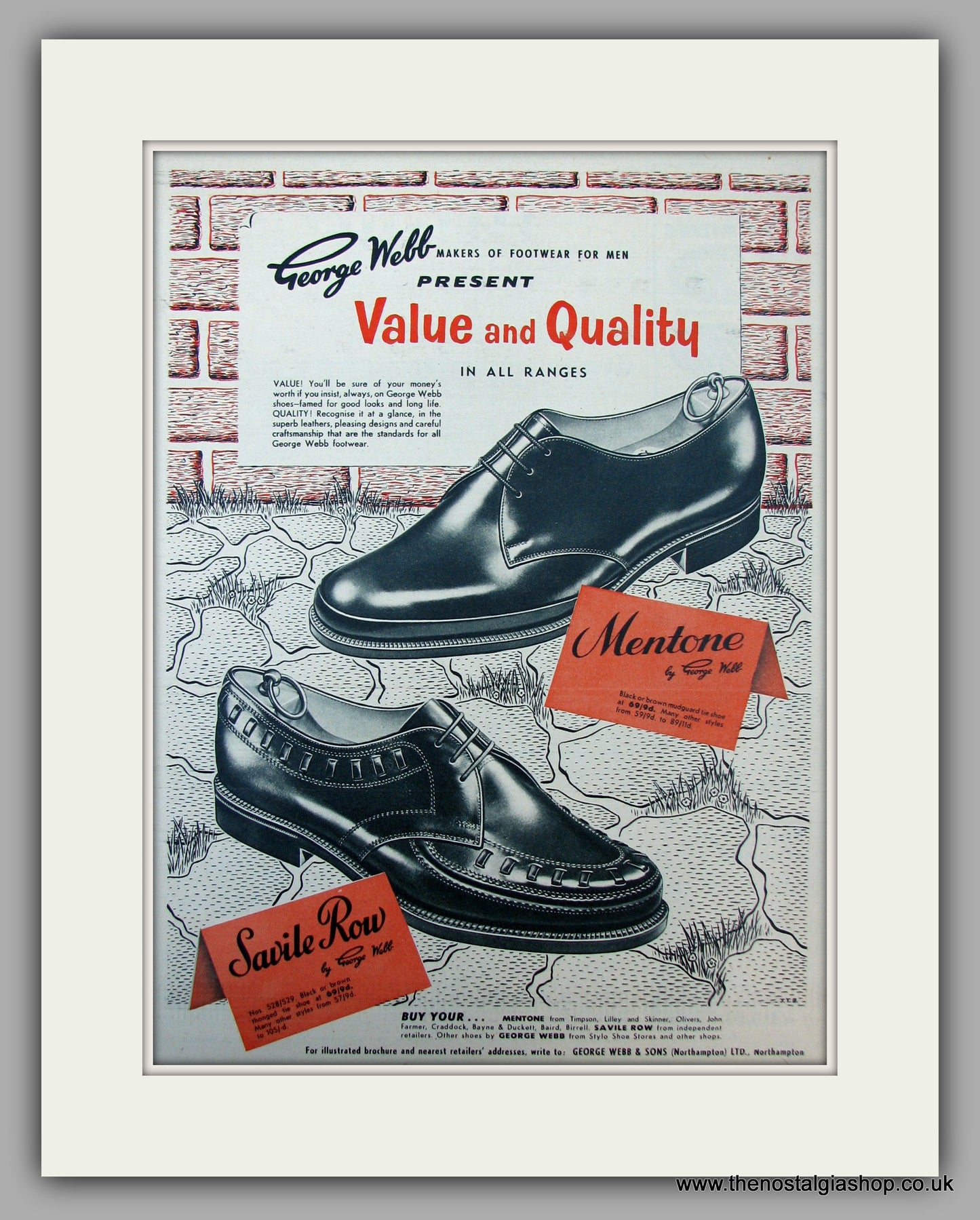 George Webb Footwear, Savile Row, Mentone.  Original Vintage advert 1957 (ref AD10101)
