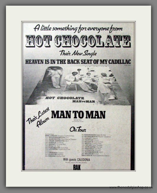 Hot Chocolate. Man To Man. UK Tour. Original Advert 1976 (ref AD12263)