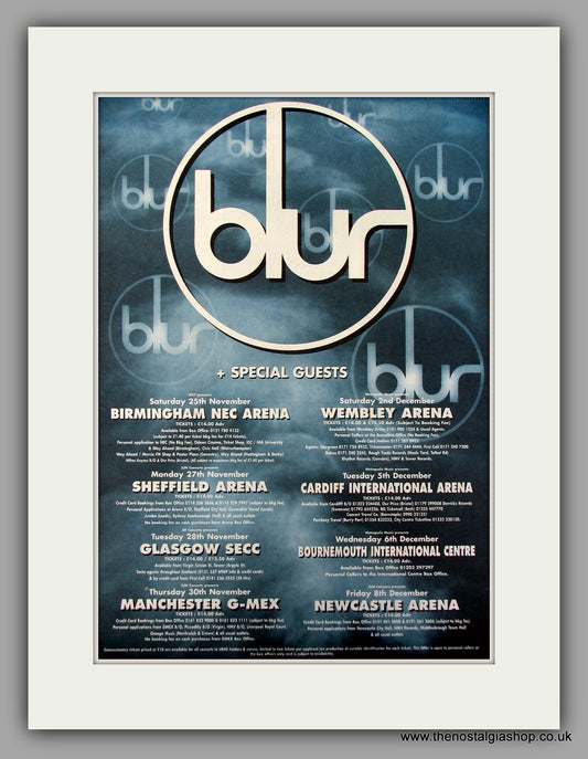 Blur Tour Dates U.K. Nov/Dec.  Original Vintage Advert 1995 (ref AD10146)