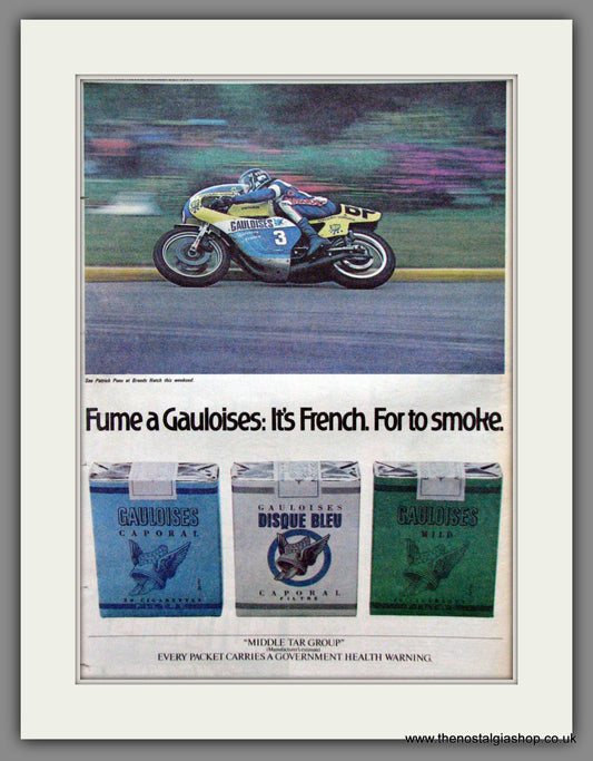 Gauloises Cigarettes Featuring Patrick Pons, Motorcycle Legend. Original Advert 1975 (ref AD12391)