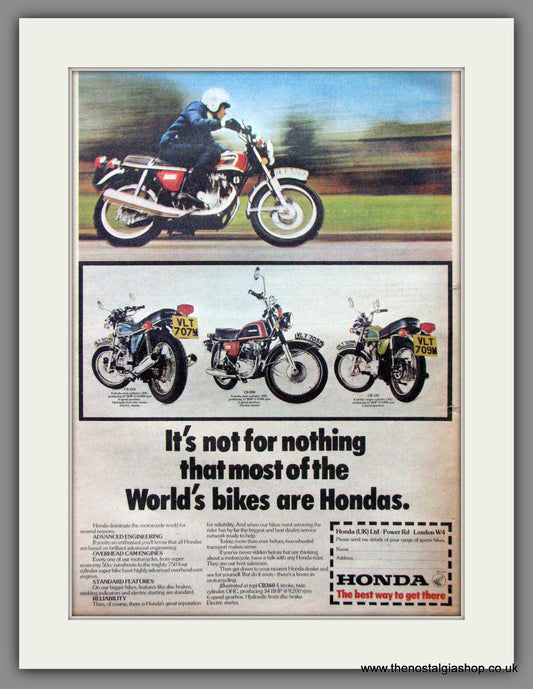Honda CB 125, CB 200, CB 250 Motorcycles. Original Advert 1974 (ref AD12340)