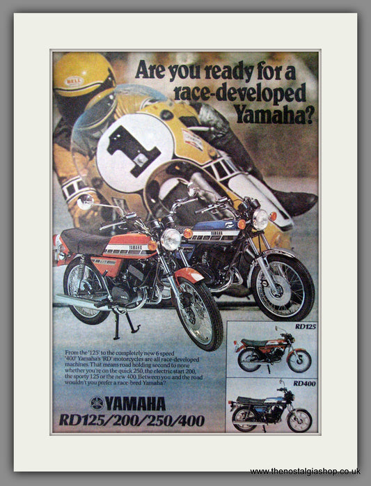 Yamaha RD125, RD200, RD250, RD400 Motorcycles. Original Advert 1976 (ref AD12349)