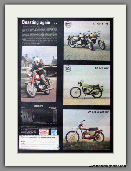 Jawa CZ Motorcycles. Original Advert 1975 (ref AD12380)