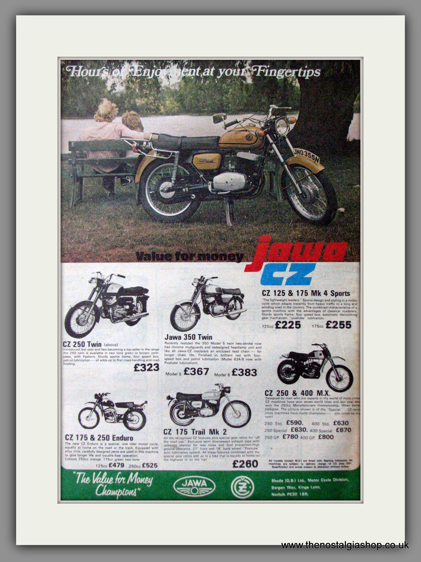 Jawa CZ  Motorcycle Range. Original Advert 1975 (ref AD12384)
