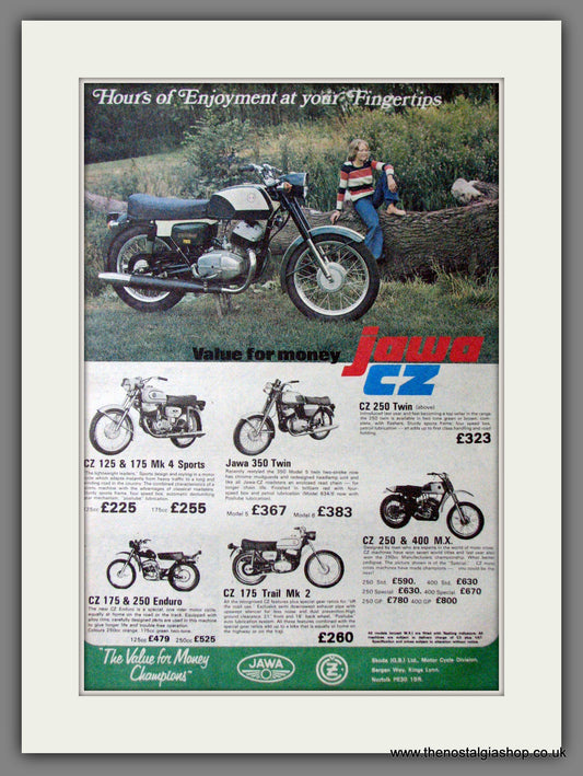 Jawa CZ  Motorcycle Range. Original Advert 1975 (ref AD12385)