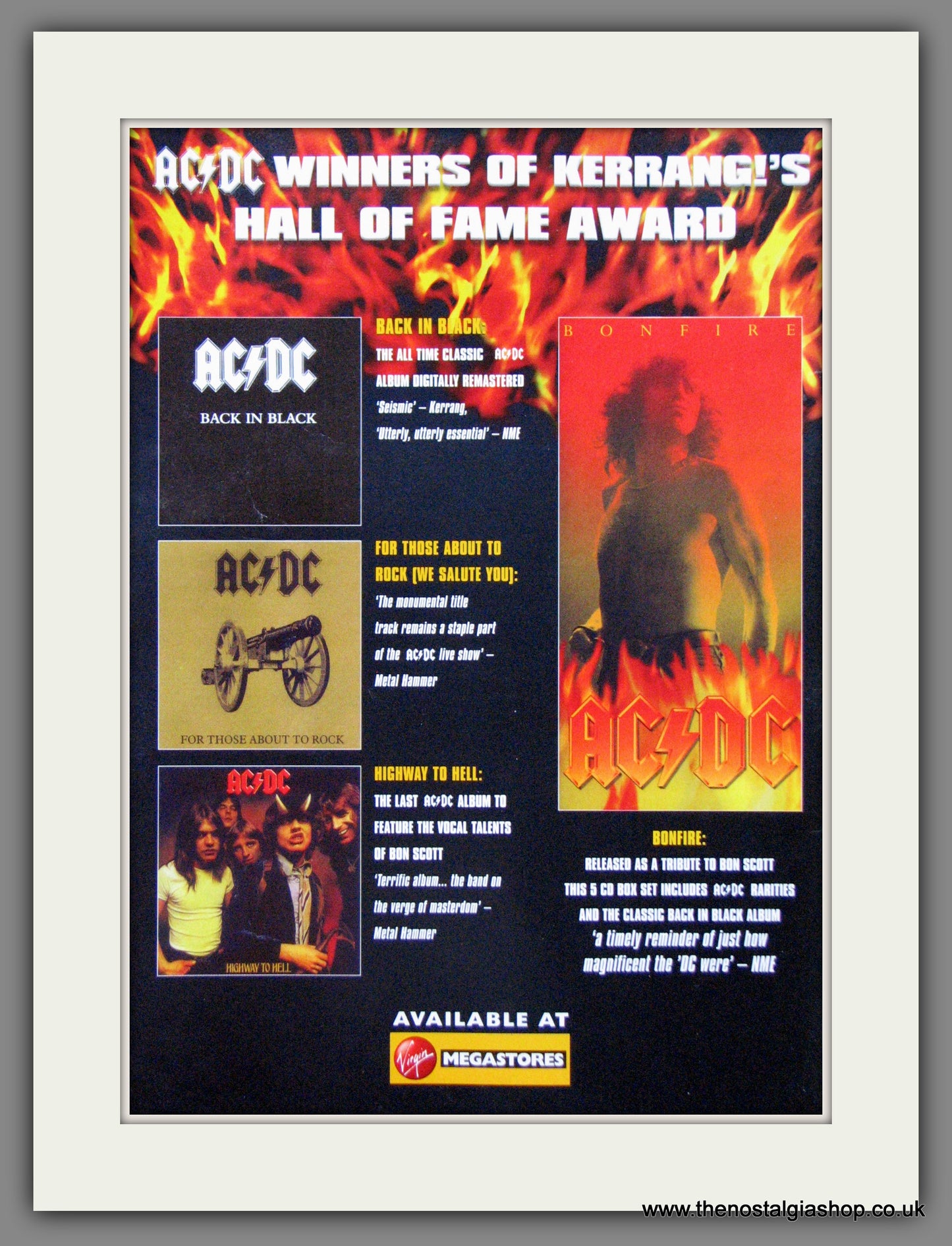 AC DC. Win Hall Of Fame Award. 1998 Original Advert (ref AD55056)
