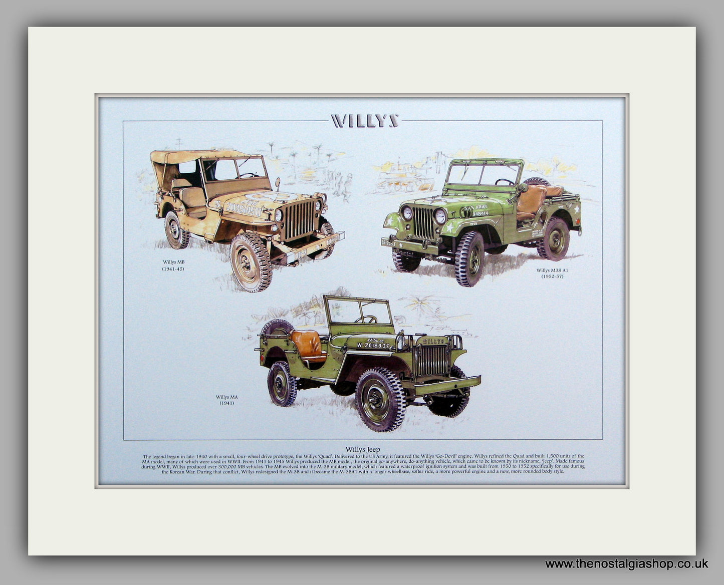 Willys Jeep.  Mounted Print