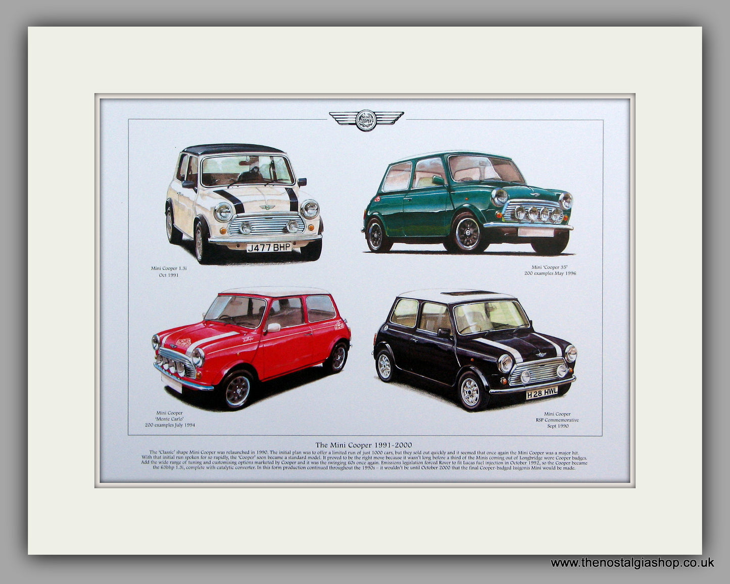 Mini Cooper 1991 - 2000.  Mounted Print