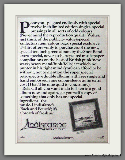 Lindisfarne Back And Fourth. Original Advert 1978 (ref AD12633)
