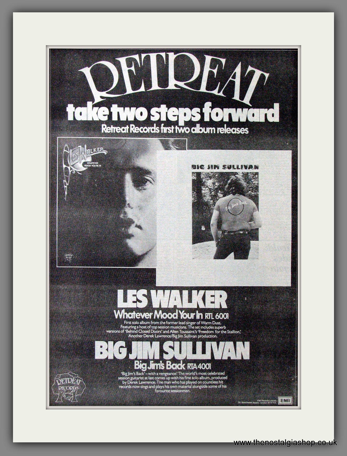 Les Walker Big Jim Sullivan. Original Advert 1974 (ref AD12641)