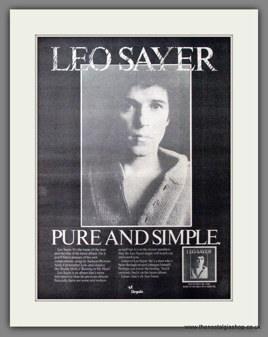 Leo Sayer Pure And Simple. Original Advert 1978 (ref AD12645)