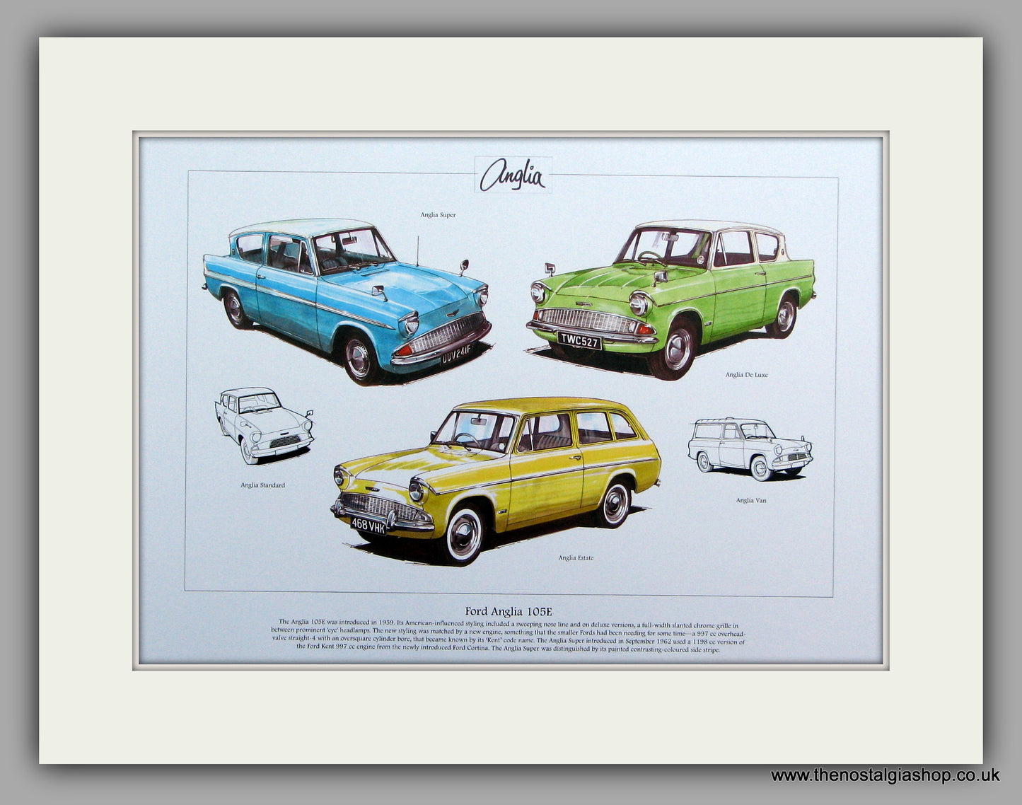 Ford Anglia 105E.  Mounted Print