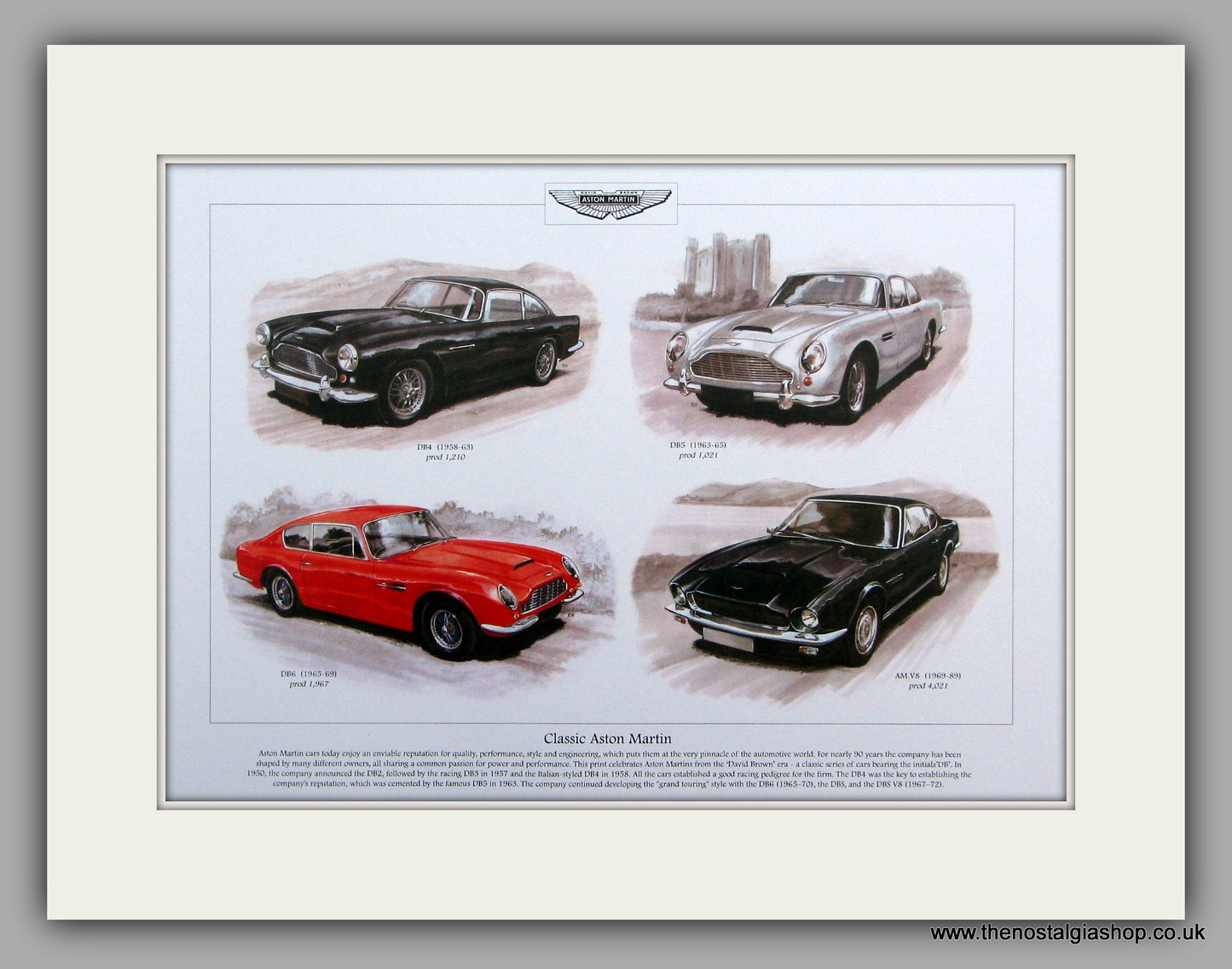 Aston Martin Classics.  Mounted Print
