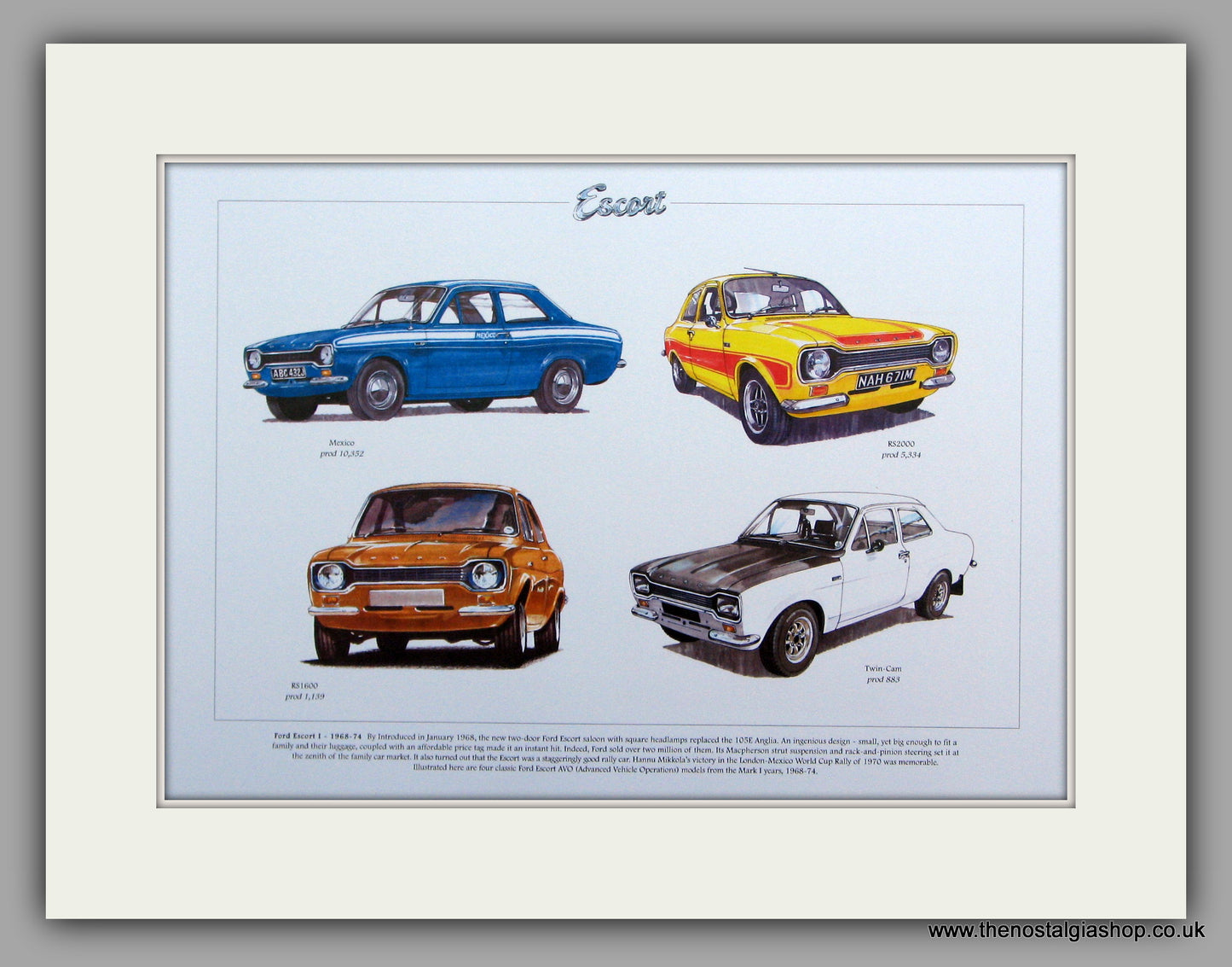 Ford Escort Mk I 1968 - 1974.  Mounted Print