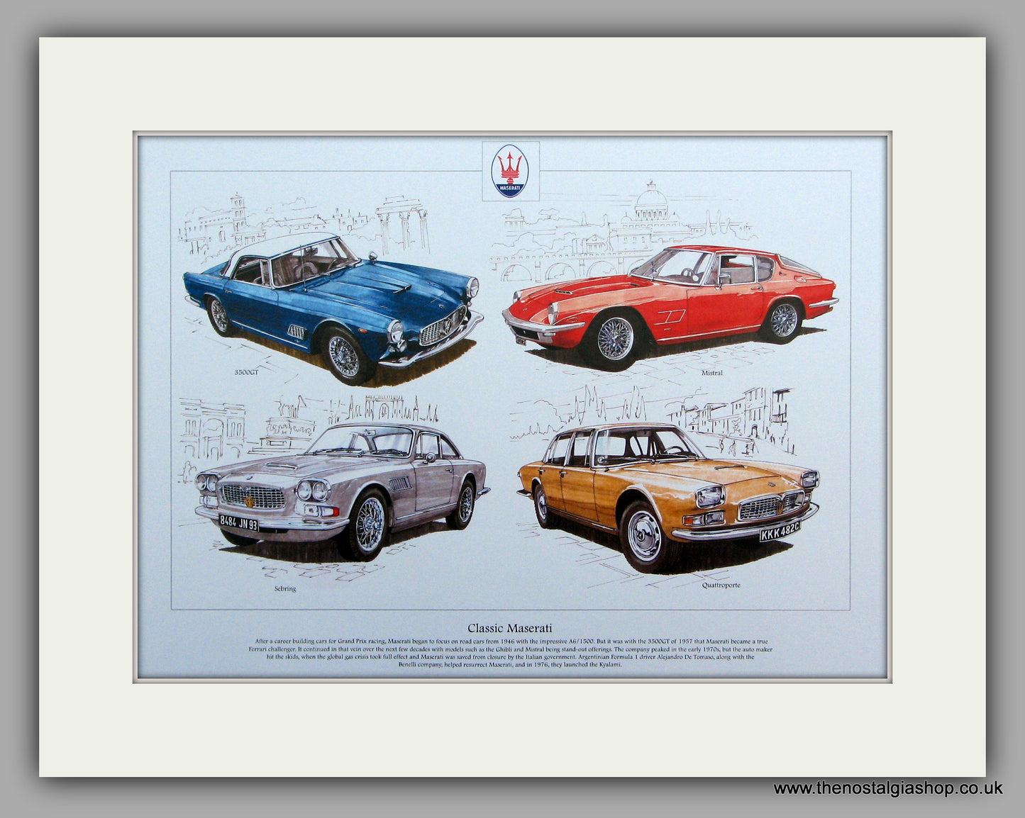 Maserati Classics.  Mounted Print