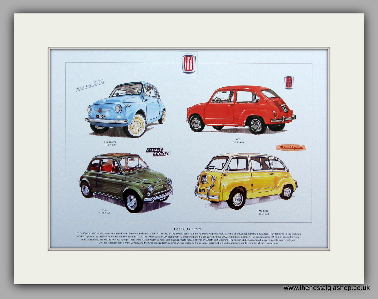 Fiat 500 1957 - 1972.  Mounted Print