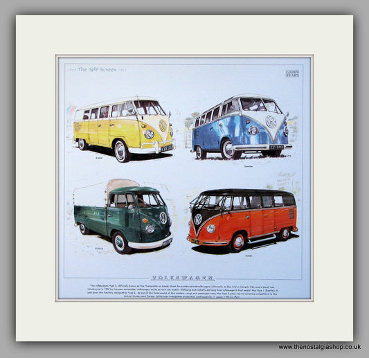 VW Transporter Split Screen 1950 - 1967. Mounted print