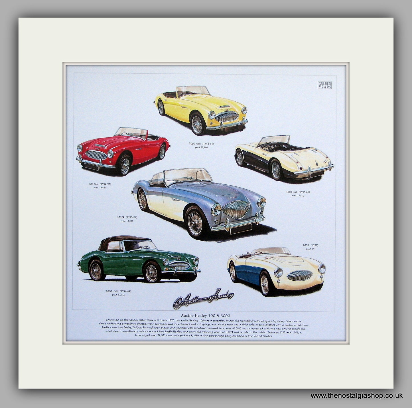 Austin Healey 100 & 3000. Mounted print