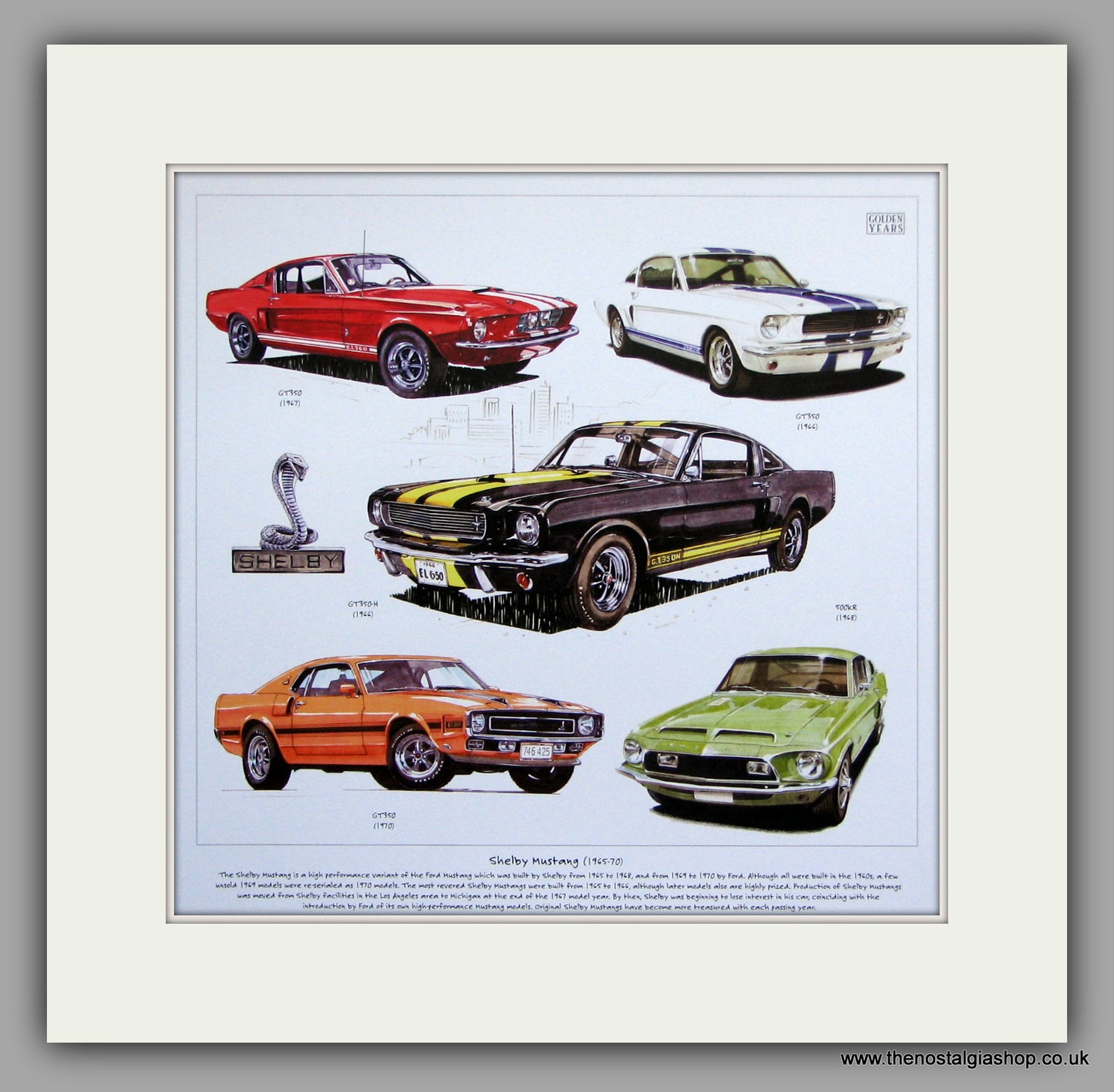 Mustang (Shelby) 1965-70. Mounted Car Print