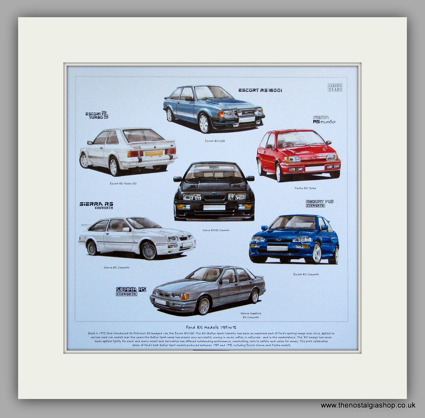 Ford RS Models 1983/92. Mounted Car Print