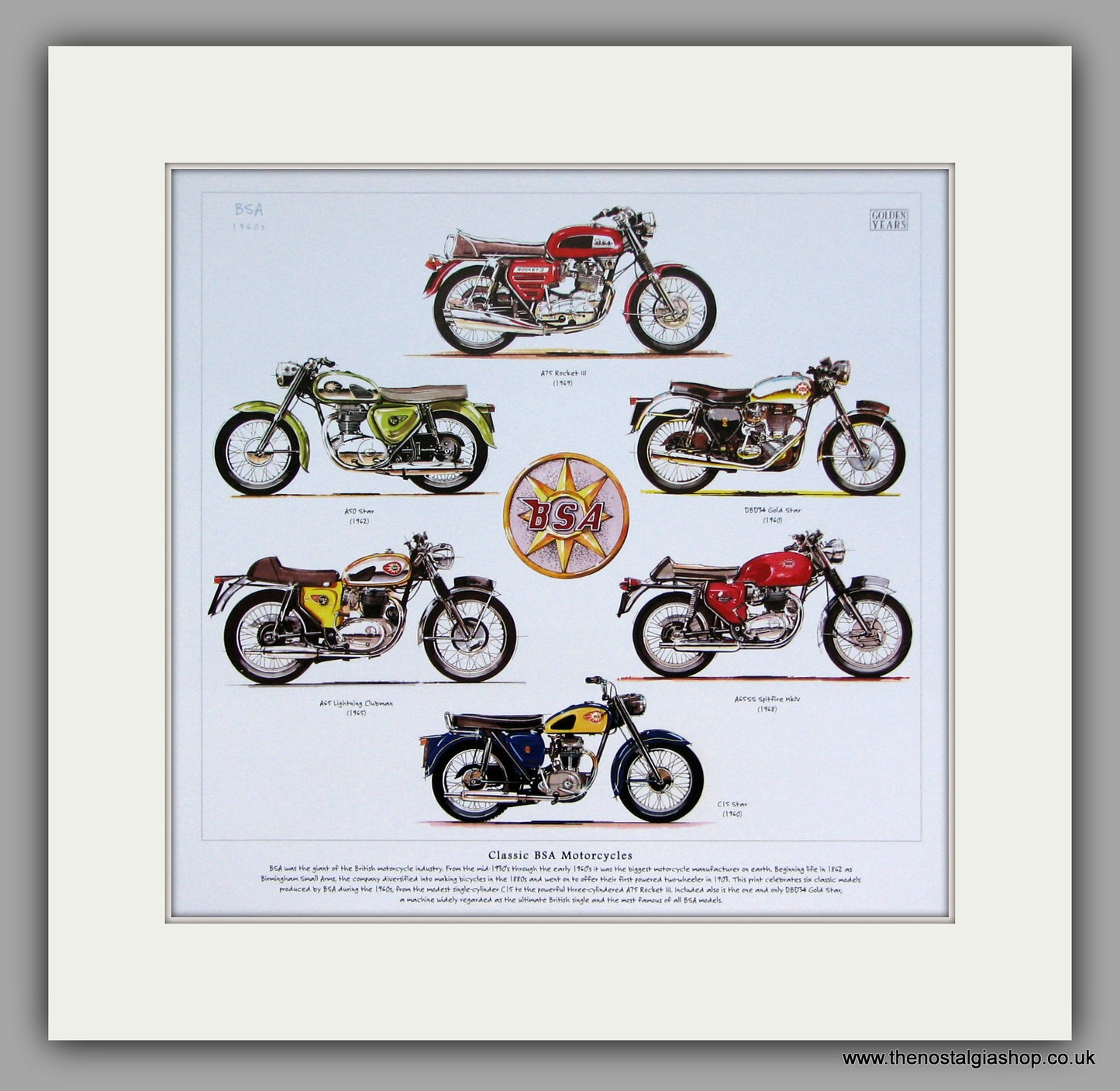BSA Motorcycles 1960's. Mounted Print.