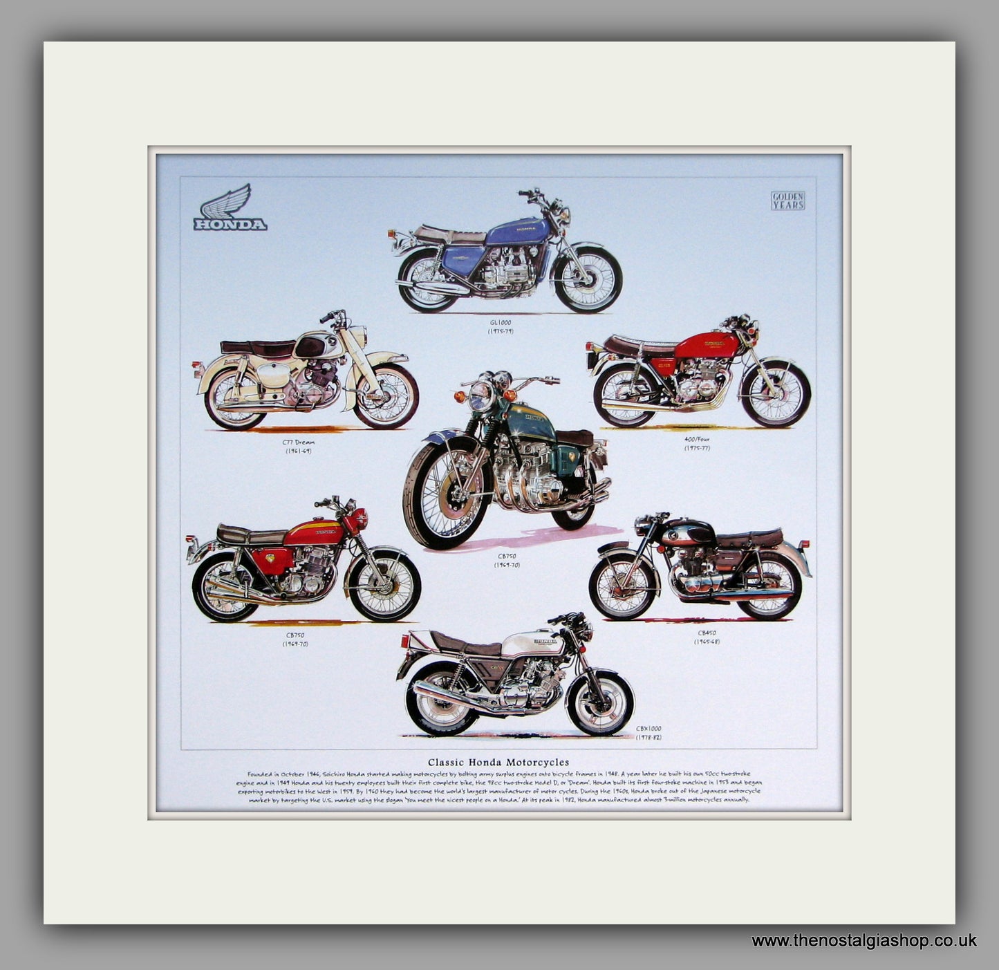 Honda Classic Motorcycles. Mounted Print.