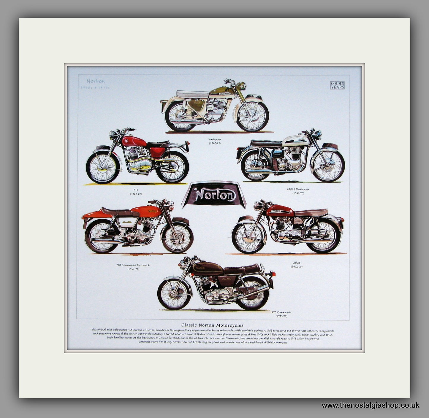 Norton Classic Motorcycles 1960's & 1970's. Mounted Print.