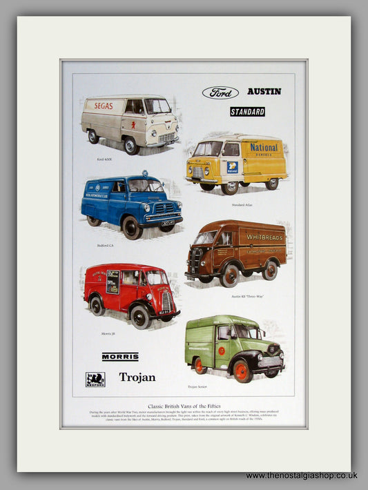 British Vans of The 1950's.  Mounted Print.